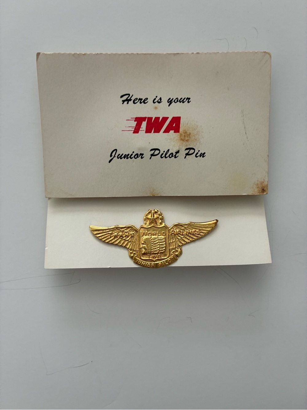 TWA Vintage collectibles-Gold Junior Pilot Wing Pin